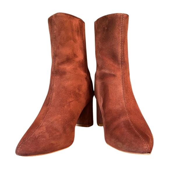 Lulus Walder Brown Suede Pointed Toe Block Heel Booties Size 6.5 Western Chic - Picture 3 of 12